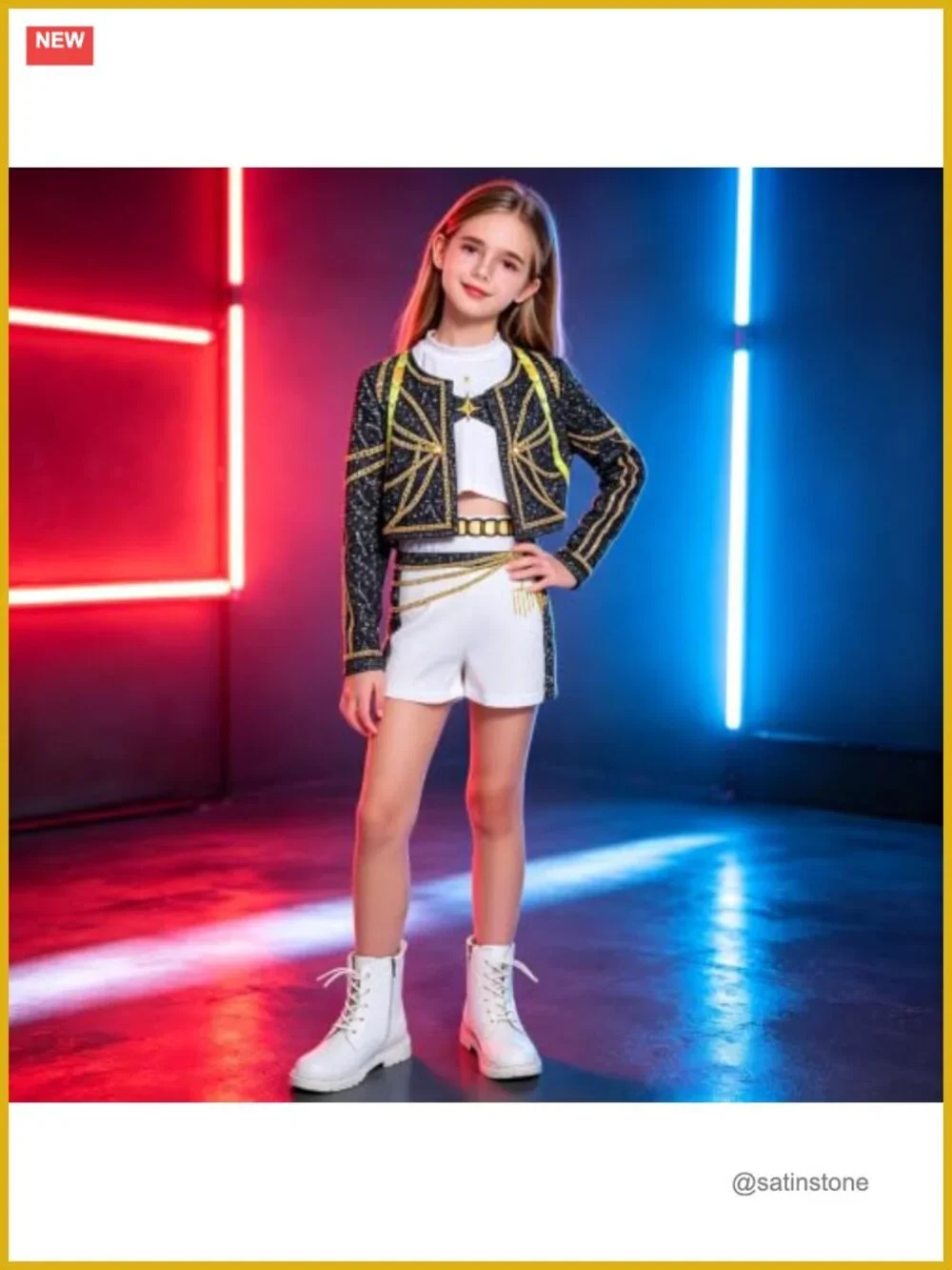 Kids Girls Pop Singer Costume Set with Braid, 3 Pieces